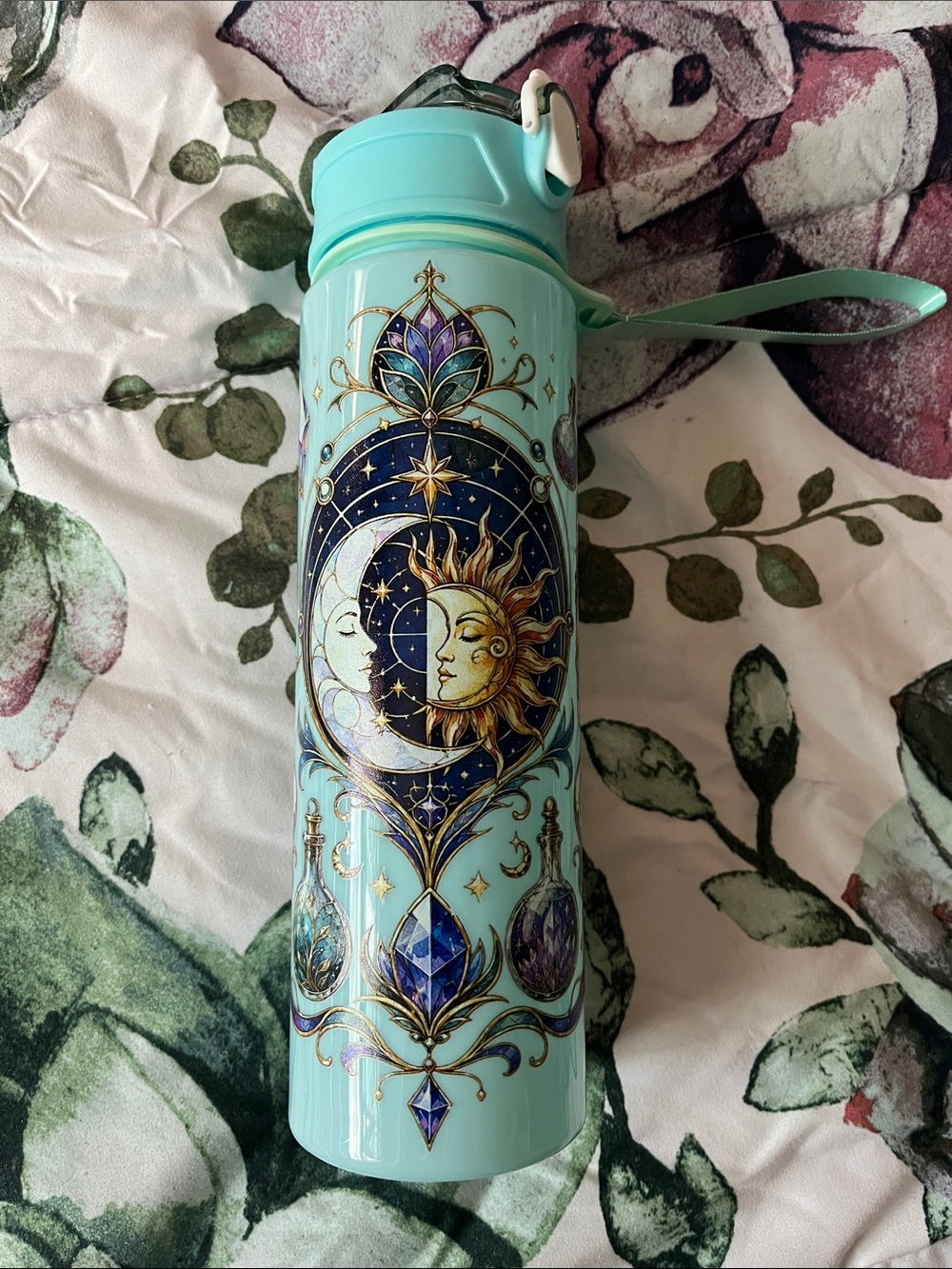 Cute Flip Top Plastic Waterbottle Sun Moon Crystals